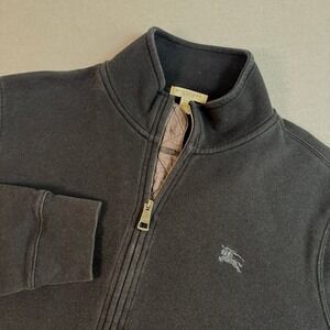 Burberry Brit Pullover Mens L Black Jacket Full Zip Sweater Mock Neck Sweatshirt